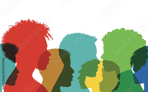 Colorful Overlapping Silhouettes of Black Women, African American Ethnicity Representation, Modern Abstract Portrait Illustration Celebrating Diversity, Culture, Identity, Empowerment, and Sisterhood