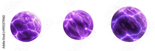 Quadro em tela Set and collection of realistic glowing purple energy spheres and magical lightn