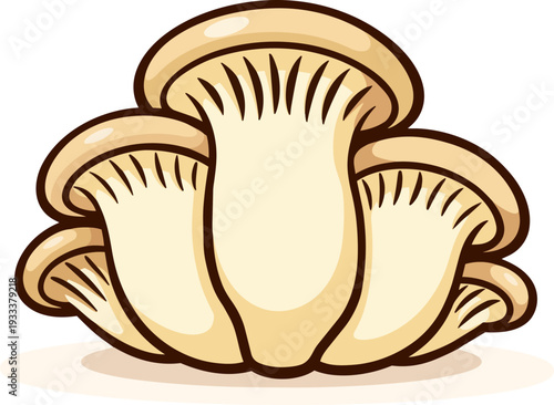 A cluster of fresh oyster mushrooms (pleurotus) arranged in a bunch. The mushrooms have light beige caps with smooth surfaces and elongated, fan-shaped edges. 