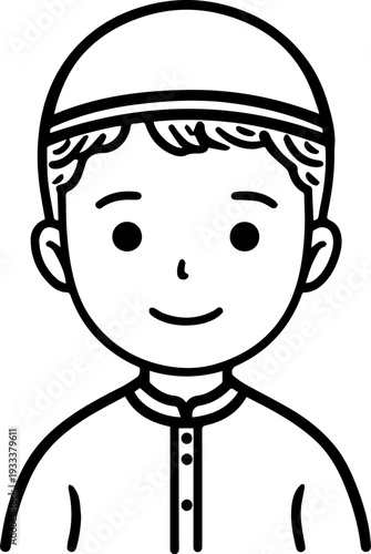 Smiling boy wearing traditional Muslim cap and kurta