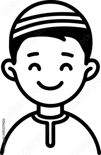 Smiling boy wearing traditional Muslim cap and kurta