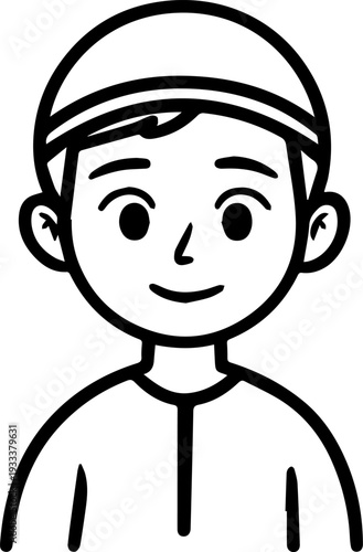 Smiling boy wearing traditional Muslim cap and kurta