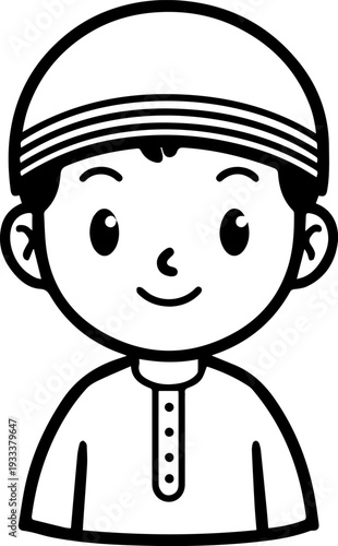 Smiling boy wearing traditional Muslim cap and kurta