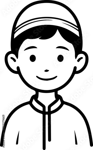 Smiling boy wearing traditional Muslim cap and kurta