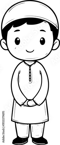 Smiling boy wearing traditional Muslim cap and kurta