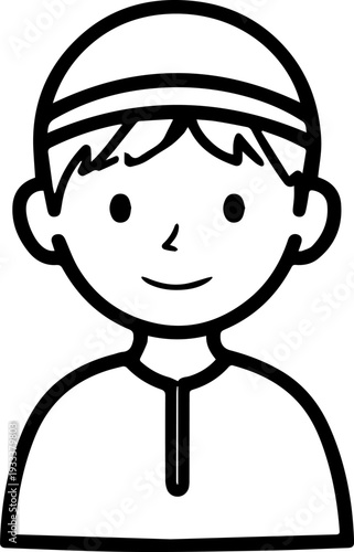 Smiling boy wearing traditional Muslim cap and kurta