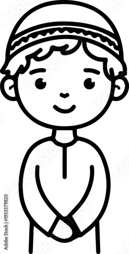 Smiling boy wearing traditional Muslim cap and kurta