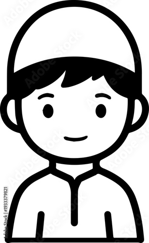 Smiling boy wearing traditional Muslim cap and kurta