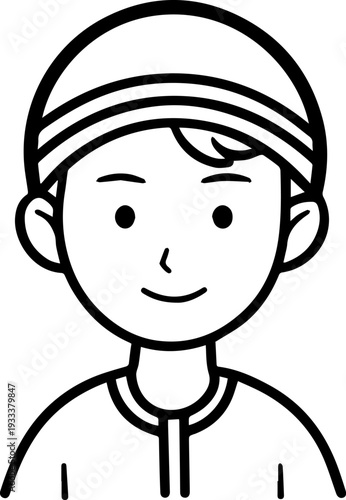 Smiling boy wearing traditional Muslim cap and kurta