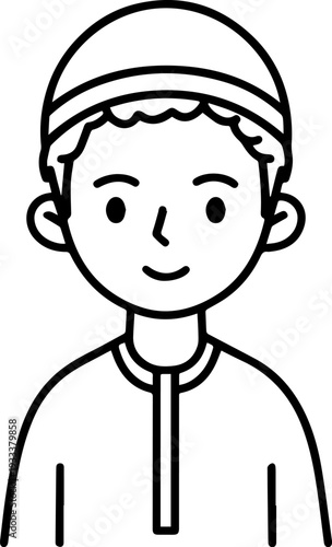 Smiling boy wearing traditional Muslim cap and kurta