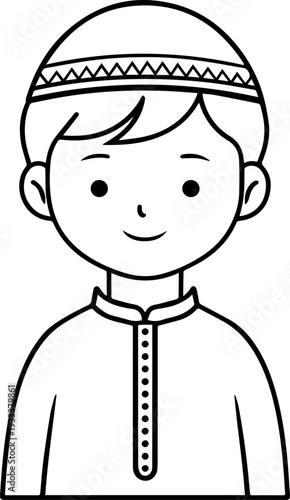 Smiling boy wearing traditional Muslim cap and kurta