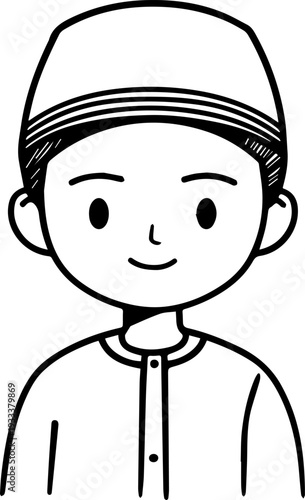 Smiling boy wearing traditional Muslim cap and kurta