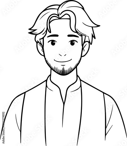 Smiling boy wearing traditional Muslim cap and kurta