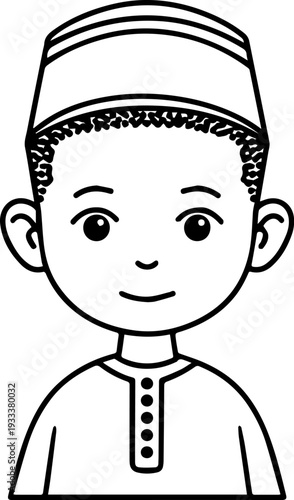 Smiling boy wearing traditional Muslim cap and kurta