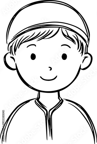 Smiling boy wearing traditional Muslim cap and kurta
