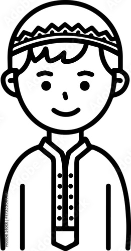 Smiling boy wearing traditional Muslim cap and kurta