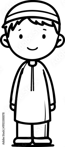 Smiling boy wearing traditional Muslim cap and kurta