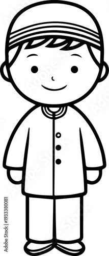 Smiling boy wearing traditional Muslim cap and kurta