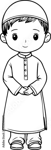 Smiling boy wearing traditional Muslim cap and kurta