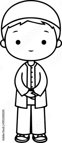 Smiling boy wearing traditional Muslim cap and kurta