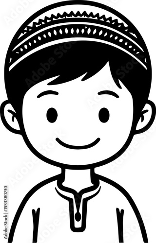 Smiling boy wearing traditional Muslim cap and kurta