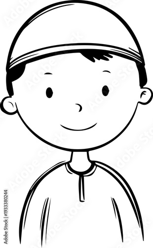 Smiling boy wearing traditional Muslim cap and kurta