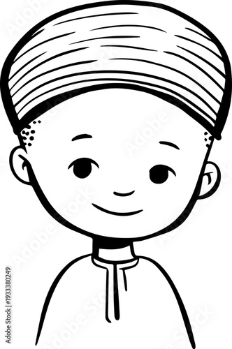 Smiling boy wearing traditional Muslim cap and kurta