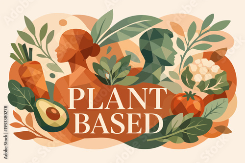 Colorful plant-based diet concept with abstract male and female silhouettes