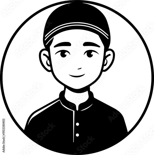 Smiling boy wearing traditional Muslim cap and kurta