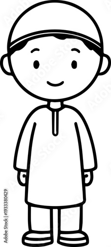 Smiling boy wearing traditional Muslim cap and kurta