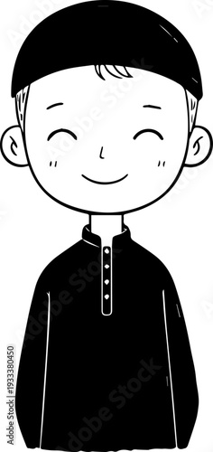 Smiling boy wearing traditional Muslim cap and kurta