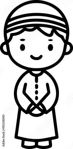 Smiling boy wearing traditional Muslim cap and kurta