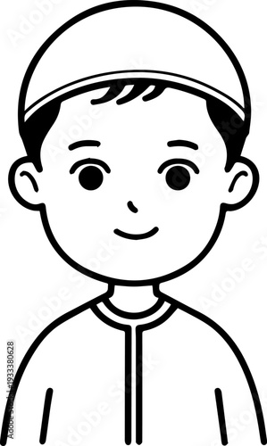 Smiling boy wearing traditional Muslim cap and kurta