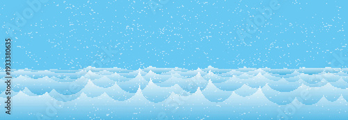 A pixel winter seascape with a blue wave.