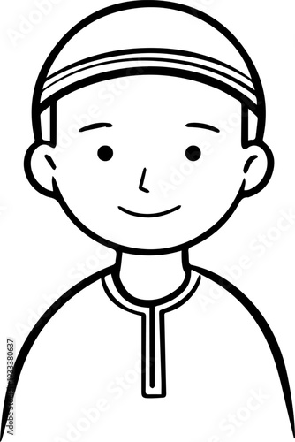 Smiling boy wearing traditional Muslim cap and kurta