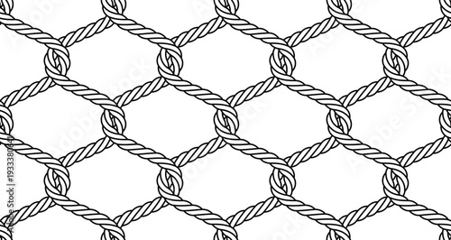 Rope. Rope net seamless pattern. Texture from rope use for background. Template of sea or fishing net. Isolated black silhouette on white background. Vector illustration	