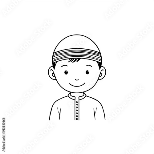 Smiling boy wearing traditional Muslim cap and kurta