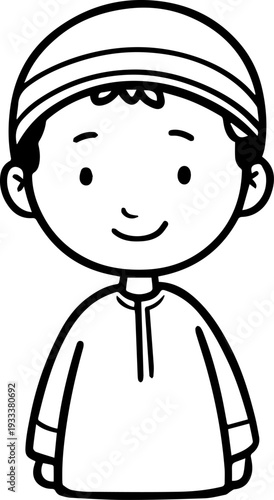 Smiling boy wearing traditional Muslim cap and kurta