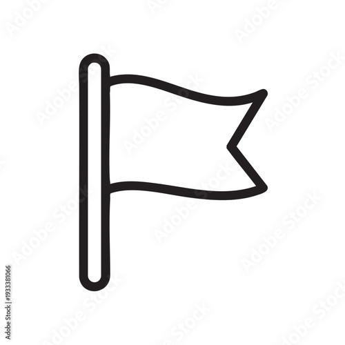 Simple black line illustration of a flag on a pole waving in the wind from a straightforward viewpoint