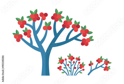 Illustration of a vibrant lingonberry plant featuring bright red berries and green leaves, ideal for nature and fruit-inspired projects