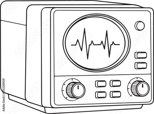 Vintage Oscilloscope ECG Heartbeat Line Art Illustration
