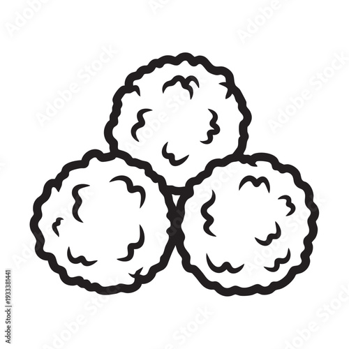 Three round dumplings arranged in a triangular formation on a simple background viewed from directly above