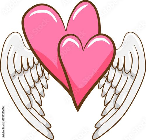 two hearts with wings, isolated, no background