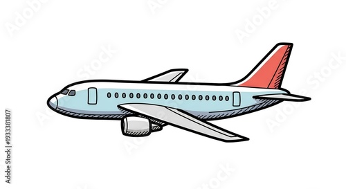 Vibrant cartoon airplane in flight on white background