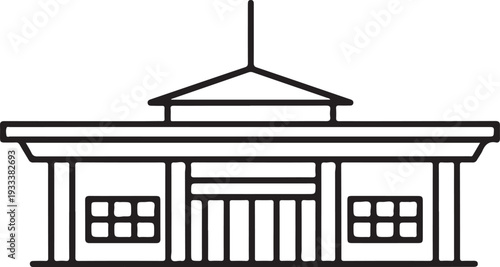 Public Building Outline Icon - Architectural Line Art Vector Design