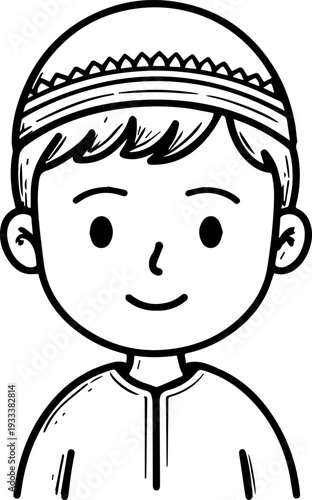 Smiling boy wearing traditional Muslim cap and kurta