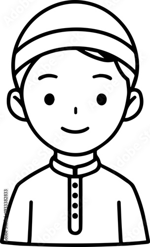 Smiling boy wearing traditional Muslim cap and kurta