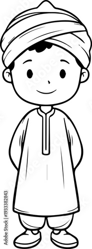 Smiling boy wearing traditional Muslim cap and kurta