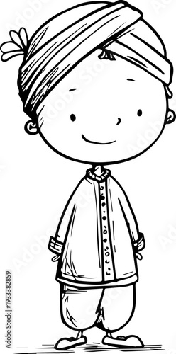 Smiling boy wearing traditional Muslim cap and kurta