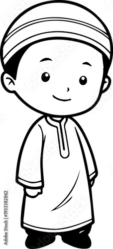 Smiling boy wearing traditional Muslim cap and kurta